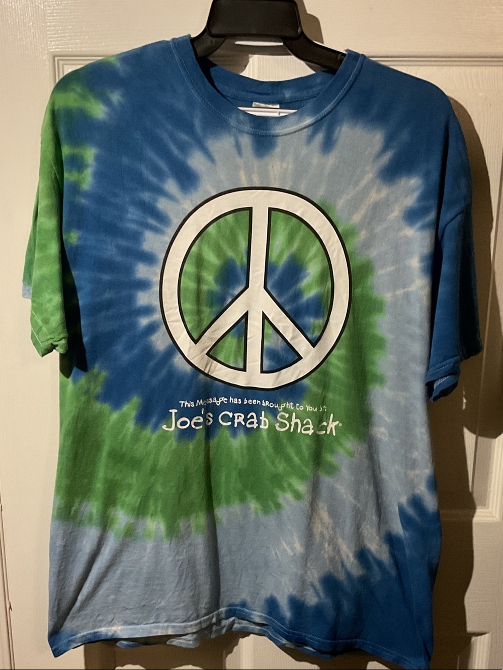 Joe’s Crab Shack Tie-Dye Peace Sign T-Shirt with Backhit - Blue & Green